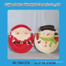 Wholesale santa claus and snowman shape ceramic plate for Christmas
